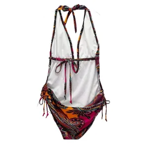 Cleanwater Paisley Plunge One Piece Swimsuit Size XL Boho Monokini Open Back thumbnail 4
