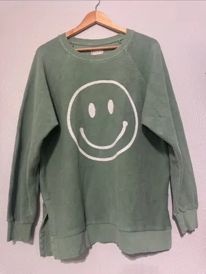 Altar'd State Relaxed Olive Green Smiley Sweatshirt - Women thumbnail 1