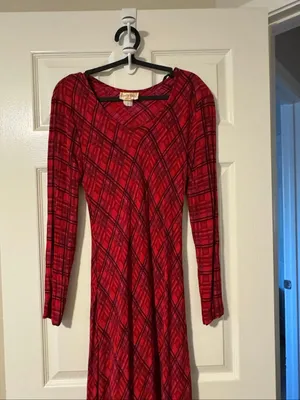 Vintage 1970s Lady Bug California Red Plaid Long Sleeve Maxi Dress 3/4 thumbnail 2