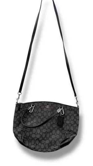 Coach Kelsey Satchel‎ Crossbody Bag Black Signature Canvas Shoulder Purse thumbnail 1