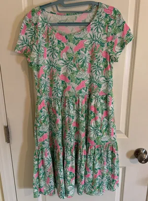 Lilly Pulitzer Geanna Short Sleeve Swing Dress Botanical Green Just Wing It Sm thumbnail 1