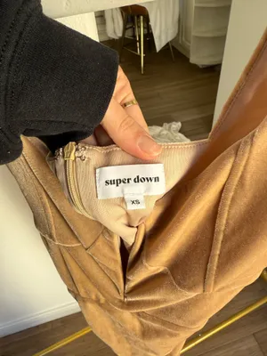 Super down velvet tan mini dress thumbnail 3