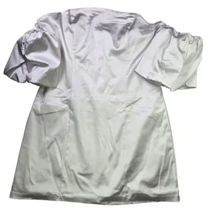 Abercrombie & Fitch Silver Satin Off the Shoulder Puff Sleeve Mini Dress XL‎ thumbnail 2