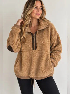 Lauren Ralph Lauren Sherpa Fleece Pullover in Camel XL thumbnail 1
