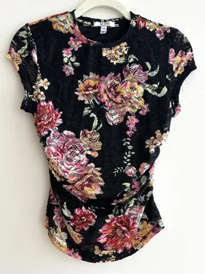 AFRM Los Angeles Lacey Black Floral Lace Two-Piece Midi Dress Set, Size S/M thumbnail 5
