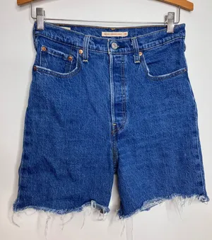 Levi's Ribcage Shorts Women 28 Blue Excellent Raw Hem High Rise Button Fly thumbnail 1