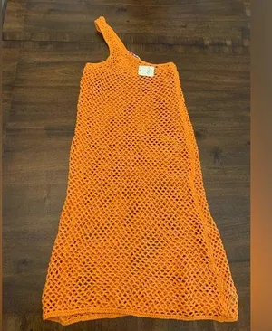 Free People FP Beach Catch Me Fauxchet Midi Dress Swimsuit Cover Up XS Orange thumbnail 1
