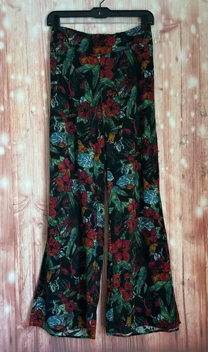 Mudd Y2K Pull On Flare Leg Boho Black Floral Red Tropical Blue Print Pants Sz M thumbnail 1