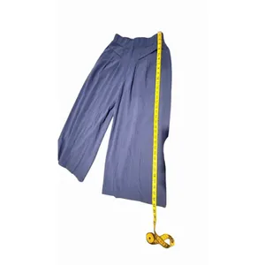 Women's Blue Wide-Leg Crop Pants Size S Cotton Linen Blend Size Small Pockets thumbnail 7