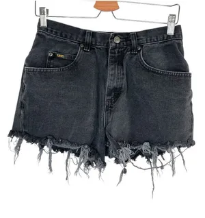Vintage Lee High-Waisted Black Denim Cutoff Shorts With Distressed Hem Size 6/28 thumbnail 1