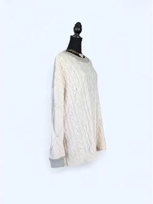 Free People Boho Distressed Oversized Cable Knit Tunic Sweater size medium 🤍 thumbnail 3