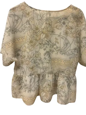 Aritzia yellow peplum short sleeve floral blouse thumbnail 3