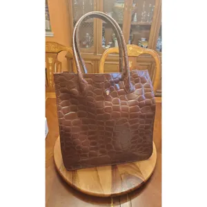 Ralph Lauren Signature Safari Embossed Tote Bag Brown Faux Leather LRG thumbnail 13
