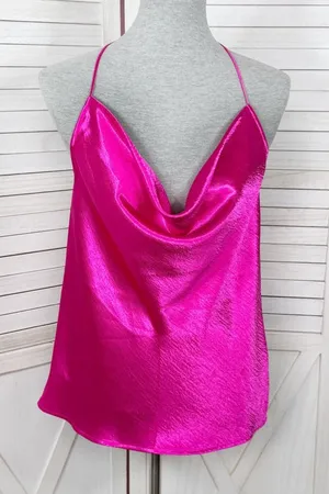 Express Satin Drape Front String Racerback Camisole Top Hot‎ Pink Medium thumbnail 1
