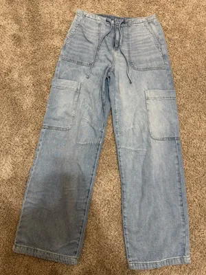 Arizona Jean Co Cargo Wide Leg Jeans Size 2 Light Wash Y2K thumbnail 1