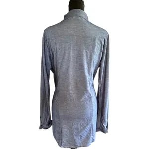 Passport Blue Button Down Tunic Shirt XL Long Sleeve Lightweight Rayon Blend thumbnail 4