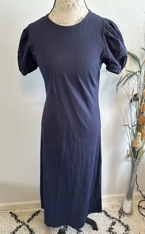 Boden Dress 14R Blue‎ Ponte Knit Stretch Short Puff Sleeve Midi thumbnail 1