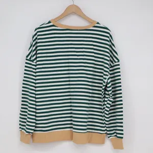 BTFBM Green White Striped Crewneck Sweatshirt Large Tan Trim thumbnail 5