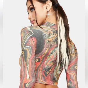 NGORDER Multi Swirl Cut Out Long Sleeve Crop Top thumbnail 4