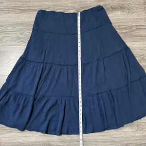 Chaps Maxy SKirt L‎ Navy Blue Crinkle Gauze Tiered Large Boho 100% Cotton Flowy thumbnail 8