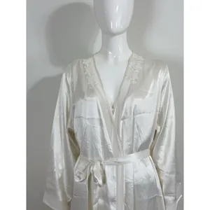 Oscar de la Renta Pink Label Women XL Satin Nightgown Long Robe Set Ivory Bridal thumbnail 12