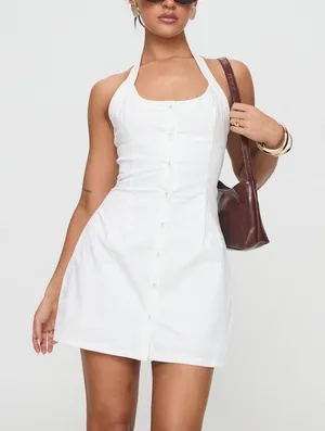 Princess Polly Mallorie Halter Mini Dress White thumbnail 1