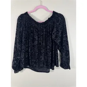 Free People Black Floral Velvet Burnout Off Shoulder Blouse Womens S Boho Witchy thumbnail 3