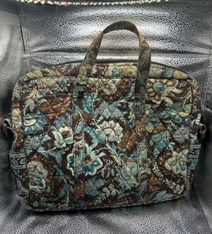 Vera Bradley Mesa Brown Quilted Laptop Bag Floral‎ Tech Case Blue Brown Cotton thumbnail 1