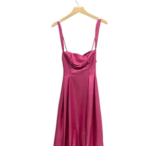 Lulus Immaculate Aura Shiny Magenta Taffeta Maxi Dress With Pockets size L NWT thumbnail 4