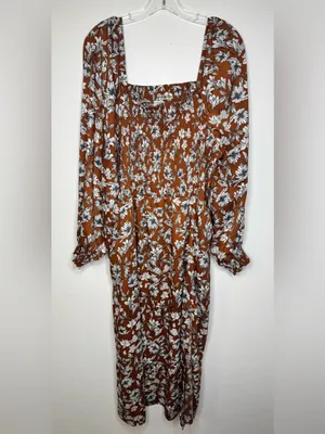 La Ligne X Target Women’s Brown Floral Smocked top Maxi Dress with Side Slit thumbnail 2
