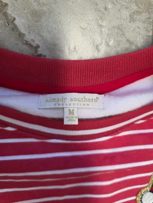 Simply Southern Santa Crew Varsity Sweatshirt Red Striped Santa Baby Size Medium thumbnail 4