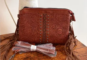 Western Brown Style PU Leather Crossbody Bag NWT thumbnail 1