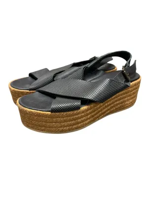 Garnet Hill Audrey Platform Espadrilles Crossover Strap Sandals Black 40 US 10 thumbnail 2