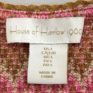 House of Harlow 1960 Pink Brown Chevron Cropped Cardigan Tassel Tie Sweater L thumbnail 3