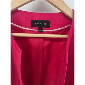 Talbots‎ Linen Blazer Womens 14 Collarless Open Front Pink Raspberry EUC thumbnail 2