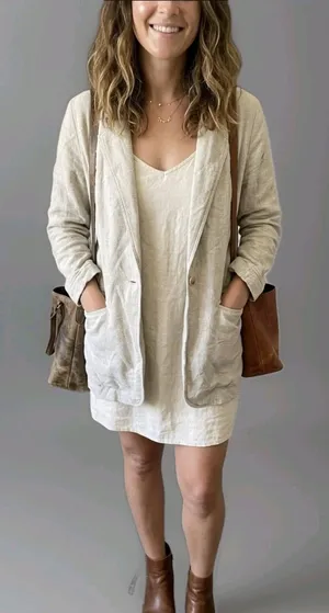 We The Free Jacket Women's Size Small Beige Oversized Linen Blend Blazer Oatmeal thumbnail 1