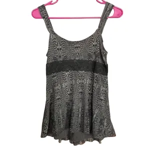 VTG Express Grey Black Abstract Mesh Lace Trim Babydoll Cami Top M Y2K Club Rave thumbnail 2