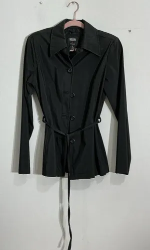 Womans Helium Outerwear Black Button Down Trench Coat Small thumbnail 1