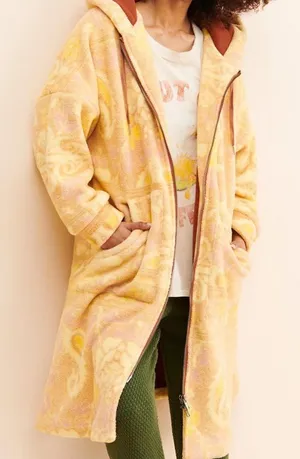Free People Hooded Sherpa Jacket in Rust and Cream with Yellow Accents thumbnail 1
