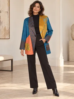 Vintage 90s Colorblock Faux Suede Wearable Art Blazer Jacket Blazer NWOT thumbnail 10