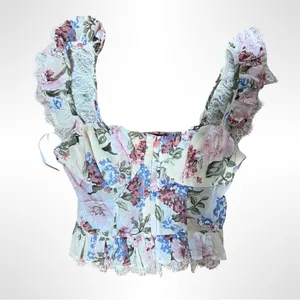 NWT Lulu's Floral Ruffle Dress in Pink and Blue thumbnail 3