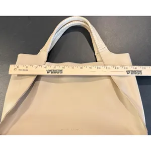 Melie Bianco Structured Handbag‎ Purse Beige Vegan Leather Whipstitch Handle thumbnail 4