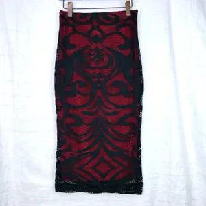 Bisou Bisou Michele Bohbot Pencil Skirt XS Red Black Lace Midi Gothic Vamp Y2K thumbnail 2