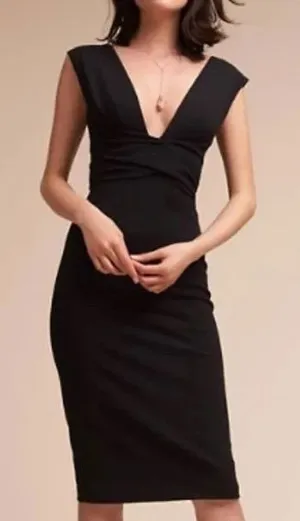 BHLDN Danica Dress Women 6 Black Excellent V-Neck Back Sash Tie Sheath Dress thumbnail 1