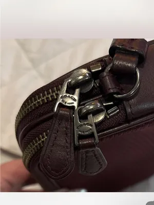 Coach Burgundy Checker Crossbody Bag with Silver Logo thumbnail 6