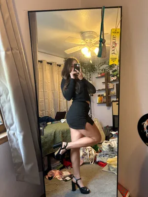 Rouched black mini skirt with slit and shorts thumbnail 4