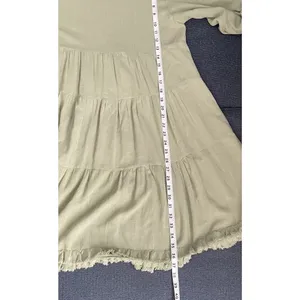 Umgee Tiered‎ Dress Sz MED Sage Green Boho Fringe Peasant Cottage Core thumbnail 7