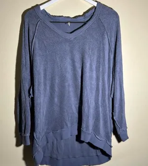 Free People Sweatshirt Medium Blue V-Neck Long Sleeve oversized thumbnail 1