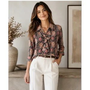 Lauren Ralph Lauren Paisley Ruffle Blouse Cotton Boho Cottagecore Western XL thumbnail 2