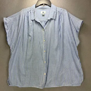 Old Navy Top Women's XXL Blue White Strip Button Up Shirt Classic Normcore thumbnail 1